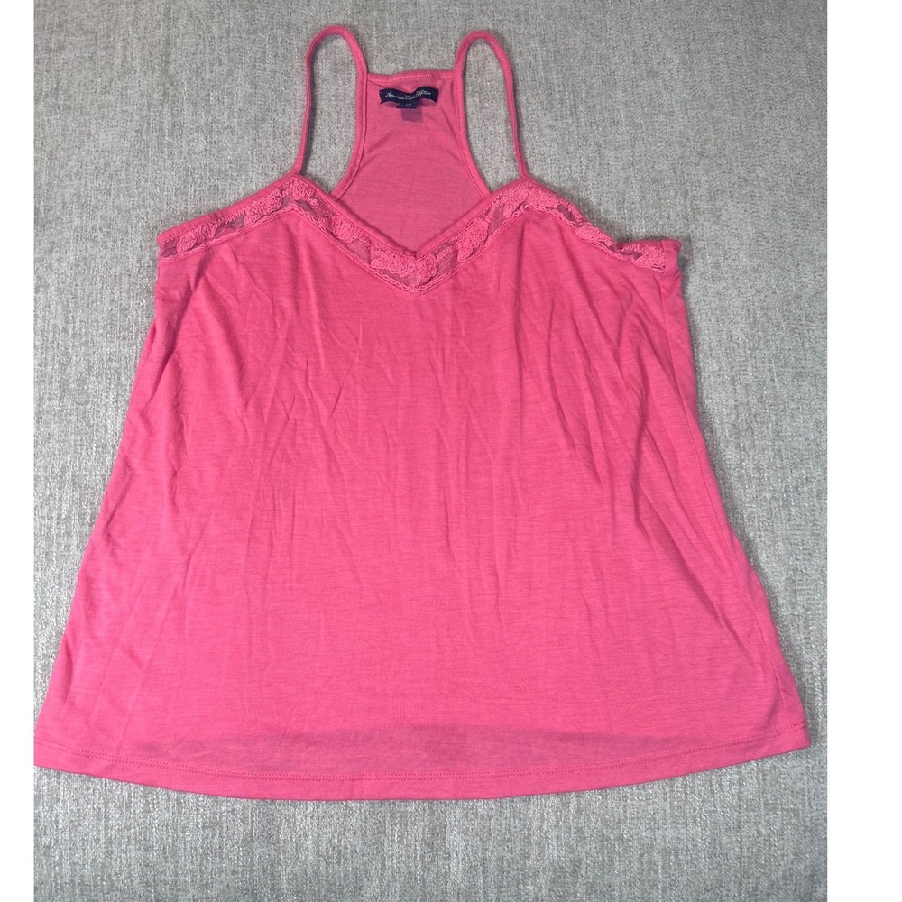 American Eagle Pink Lace Trim Racerback Tank‎ Top V-Neck Sleeveless Y2K Small